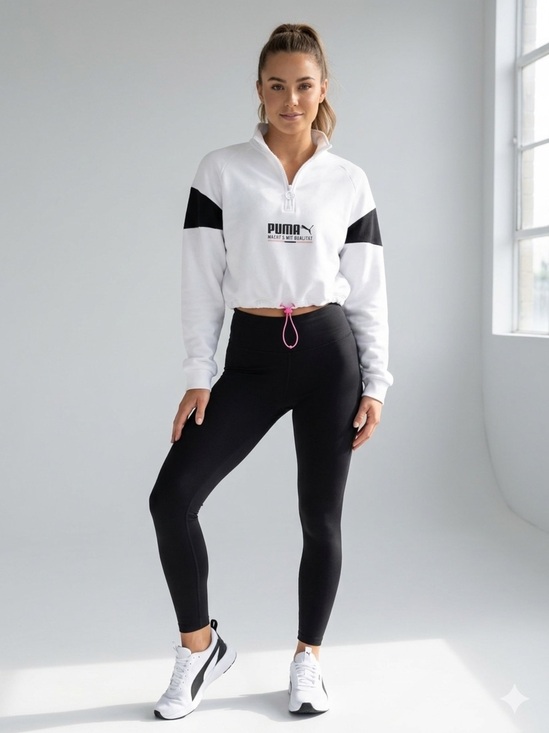 Puma Sweaters - Puma White and Black Half-Zip Crop Sweatshirt
